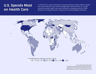 Free  Template: Carte des dépenses de santé aux États-Unis