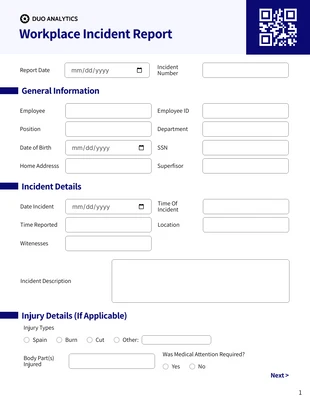 premium interactive Template: Modello di rapporto sugli incidenti sul posto di lavoro