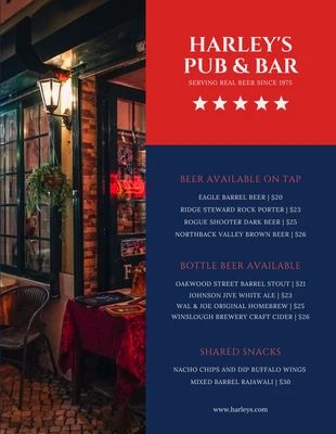 premium  Template: Red And Navy Modern Pub Menu