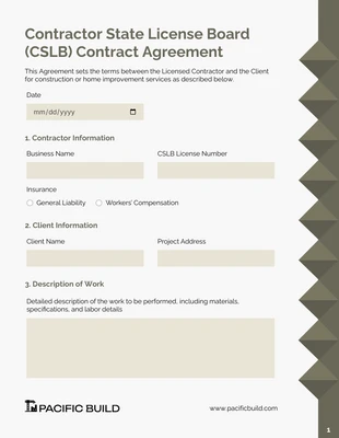 Free interactive Template: Modello di contratto CSLB gratuito