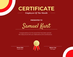 Free  Template: Certificado de empleado del mes abstracto rojo y amarillo