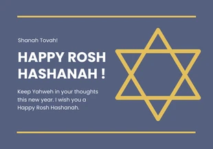 Free  Template: Tarjeta azul simple feliz Rosh Hashaná