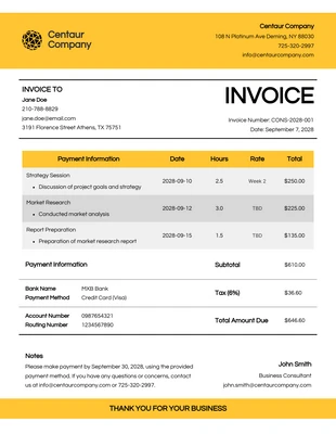 Free  Template: Simple Yellow Consultation Invoice