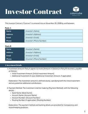 business  Template: Teal and Light Blue Minimalist Investor Contract