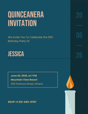 Free  Template: Quinceanera Einladung Dunkelblau und Kerze Illustrative