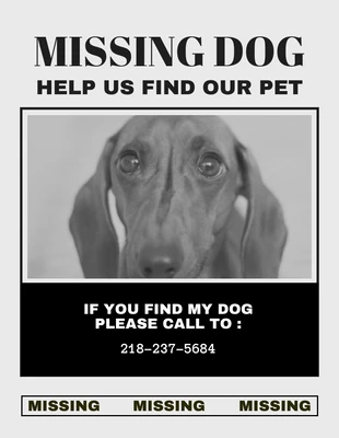 Free  Template: Folheto minimalista cinza claro sobre cães desaparecidos