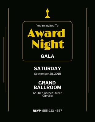 Free  Template: Simple Dark Yellow Award Night Gala Invitation