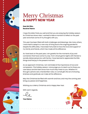 Free  Template: White And Red Modern Cute Illustration Merry Christmas Letterhead Template