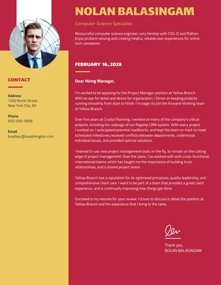 Free  Template: Yellow Red College Student Cover Letter