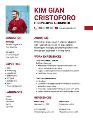 Free  Template: White And Red Simple Professional IT Resume