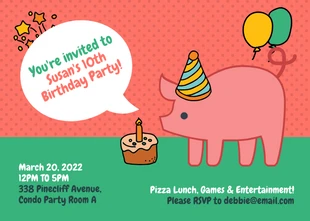 Free  Template: Convite para festa de aniversário de um porco engraçado