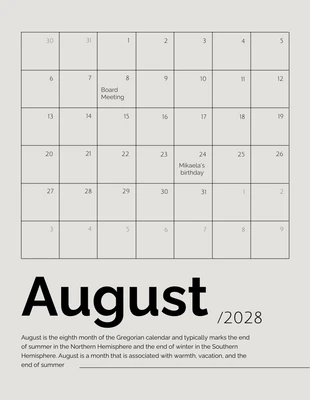 Free  Template: Plantilla minimalista de calendario mensual en negro y platino