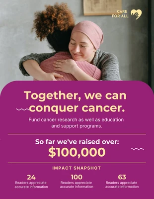 Free  Template: Minimalistisches Fundraising-Krebs-Poster in Dunkellila und Gelb