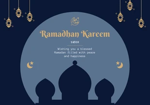 Free  Template: Tarjeta Ramadán Azul Oscuro Y Dorada