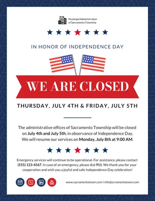 business  Template: Affiche d'avis de fermeture pour les vacances du Jour de l'Indépendance