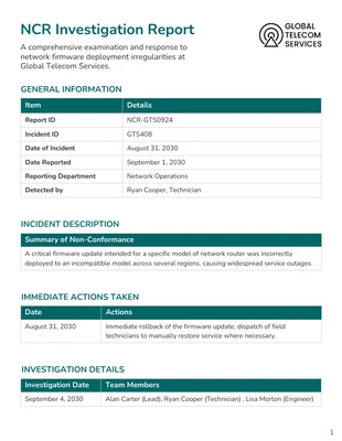 business  Template: Plantilla de informe de investigación de NCR