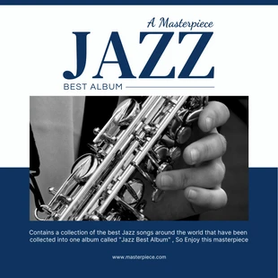 Free  Template: Portada del álbum de jazz minimalista blanco y azul marino