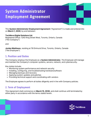 Free accessible and interactive Template: System Administrator Contract Template
