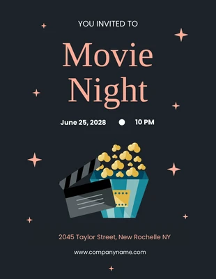 Black and Peach Minimalist Movie Night Invitation