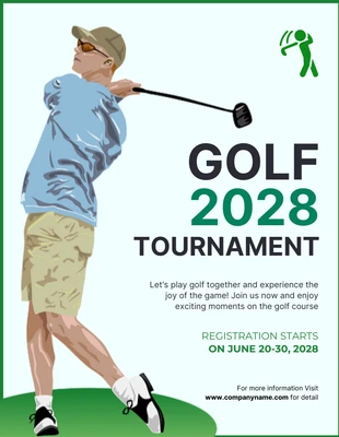 Free  Template: Póster Torneio de Golfe de Ilustração Simples Azul Claro e Verde