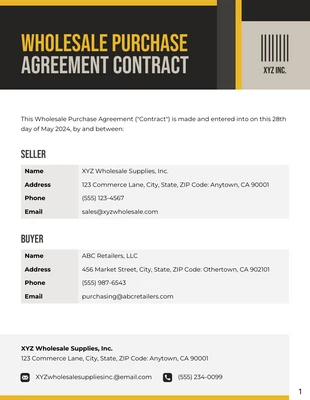 Free  Template: Wholesale Purchase Agreement Contract Template
