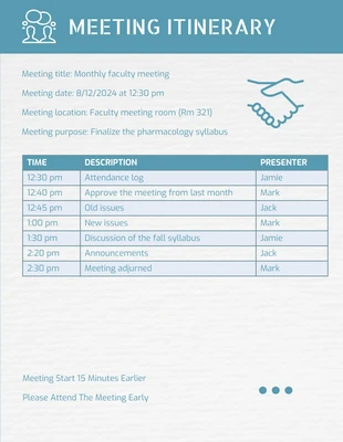 Free  Template: Plantilla moderna de calendario de reuniones en blanco y azul