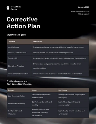 Free  Template: Aktionsplan zur Korrektur des Farbverlaufs in Schwarz und Braun