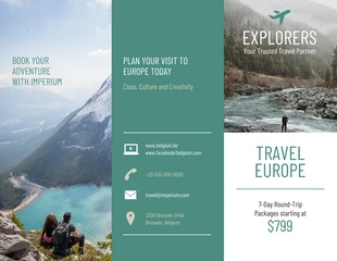 premium  Template: كتيب Teal Europe Tourism Travel ثلاثي أضعاف
