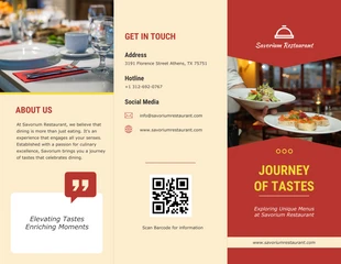 business  Template: Dreifachgefaltete minimalistische Restaurantbroschüre in Rot und Beige