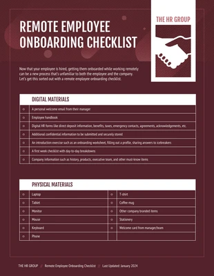 HR Virtual Onboarding Checklist Template