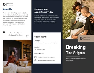 business  Template: Folheto com três dobras de saúde mental minimalista azul-marinho e marrom