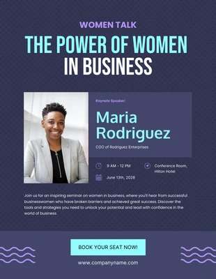 Free  Template: Affiche de conférence "Les femmes parlent affaires" violet foncé