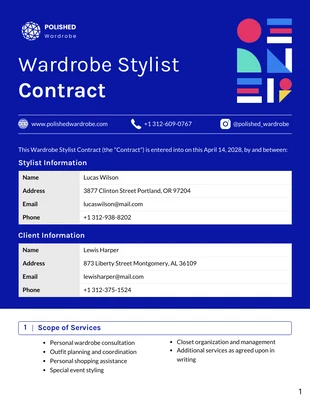 Free  Template: Wardrobe Stylist Stylist Contract Template