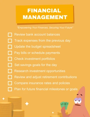 Free  Template: Yellow Monochrome Simple Illustration Financial Management Daily Checklist
