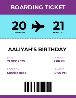 Free  Template: Purple and Blue Boarding Pass Invitation Letter