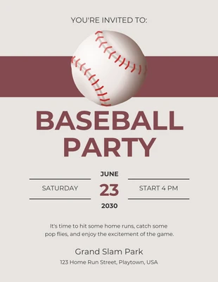 Free  Template: Vintage saubere kastanienbraune Baseball-Party-Einladung