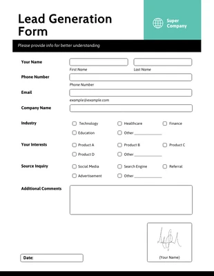 Free  Template: Simple Black Tosca Lead Generation Forms