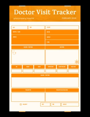 Free  Template: Black and Orange Doctor Visit Tracker Template