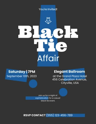 Free  Template: Invitación de corbata negra azul oscuro