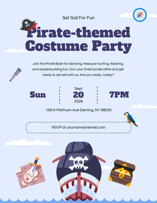 Free  Template: Invitation à la fête du costume de pirate illustratif du ciel bleu