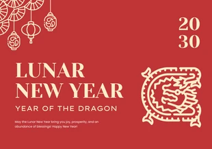 Free  Template: Biglietto per il Capodanno lunare con drago semplice rosso e crema