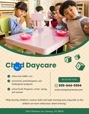 Free  Template: Verde y Crema Simple Daycare Flayer