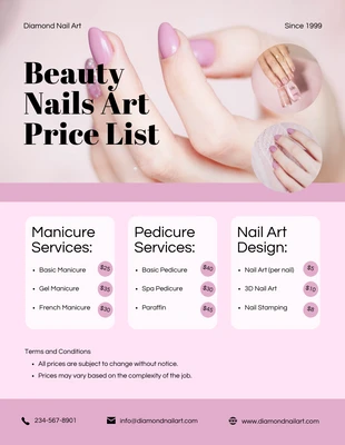 Free  Template: Soft Elegance Pink Nail Salon Art Price Lists