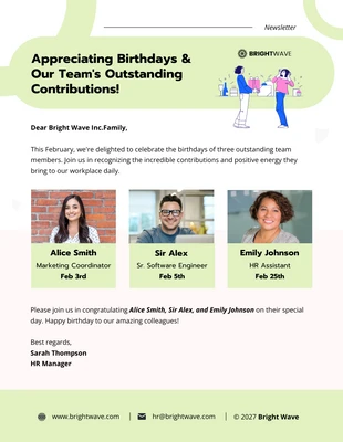 Free  Template: E-Mail-Newsletter zur Wertschätzung von Geburtstagen