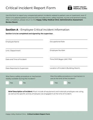 Free  Template: Mint Healthcare Employee Critical Incident Report