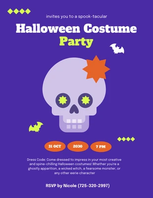 Free  Template: Purple Green Neon And Orange Costume Party Invitation