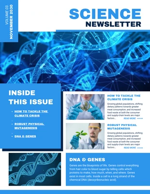 Free  Template: White And Bright Blue Clean Professional School Science Newsletter