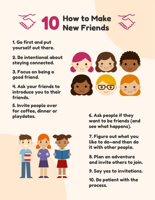 Free  Template: رسم توضيحي مرح باللون البيج حول كيفية عمل ملصق صداقة جديد