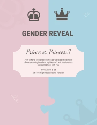 Free  Template: Revelação de gênero de príncipe ou princesa rosa e azul