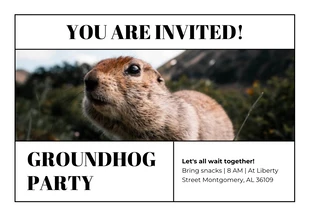 White Simple Photo Groundhog Day Party Card